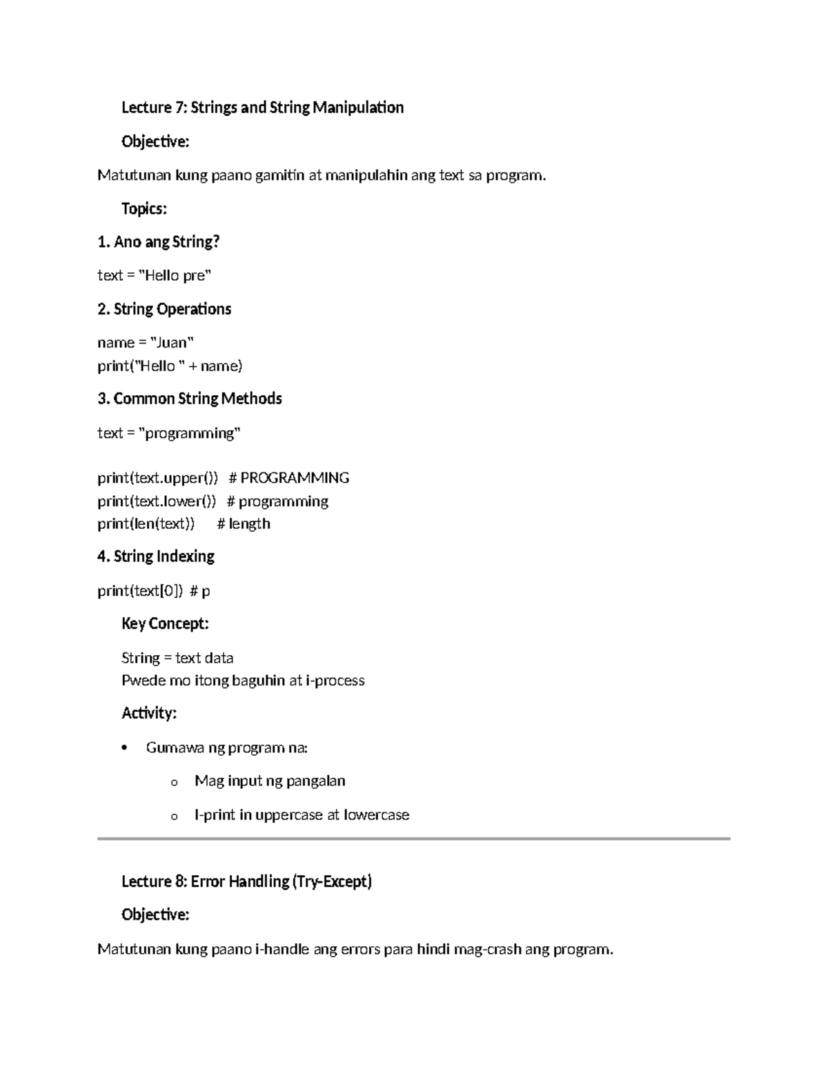 Lecture 7-9: Strings, Error Handling & File Management in Programming ...