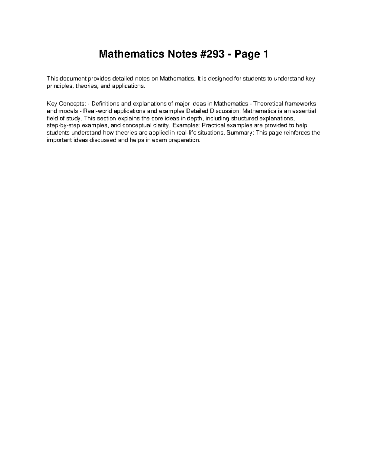 Mathematics Class Notes 293: Key Concepts & Applications - Studocu