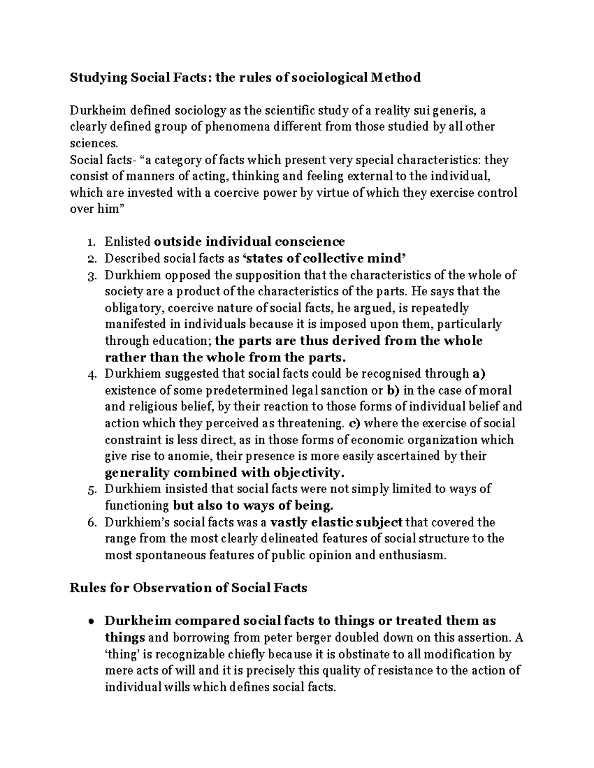 Studying Social Facts: Rules of Sociological Method (Durkheim) - Studocu