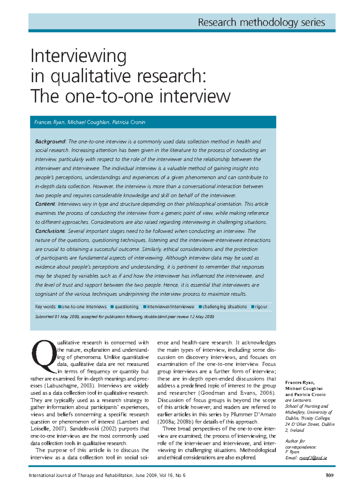 Research Methodology Series: The Process of Interviewing in Qualitative ...