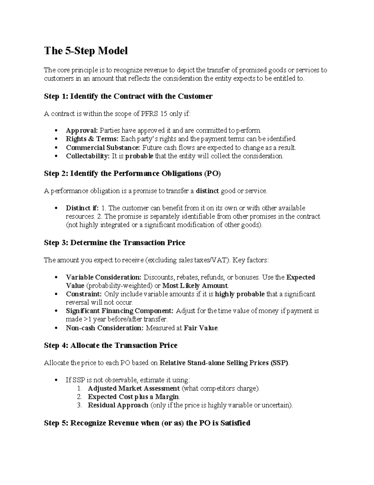PFRS 15 Revenue Recognition: Key Steps and Principles Explained - Studocu