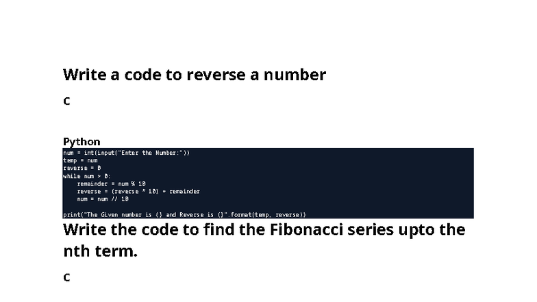 Coding Questions and Solutions in Python for C Programming - Studocu