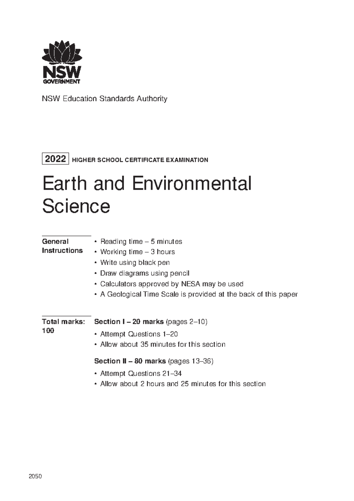 2022 hsc earth and environmental science - 2050 NSW Education Standards ...