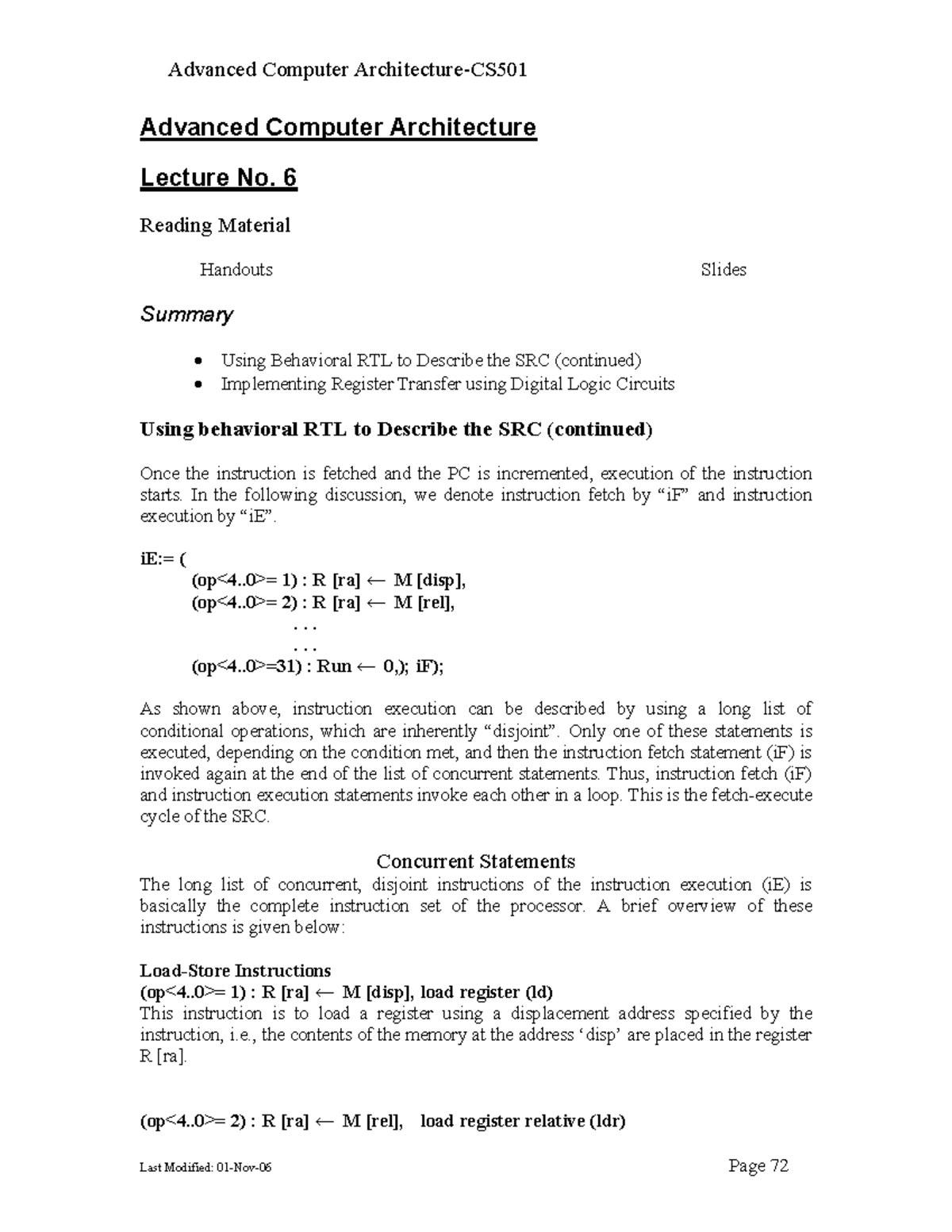 Computer+Architecture+06 - Advanced Computer Architecture Lecture No. 6 ...