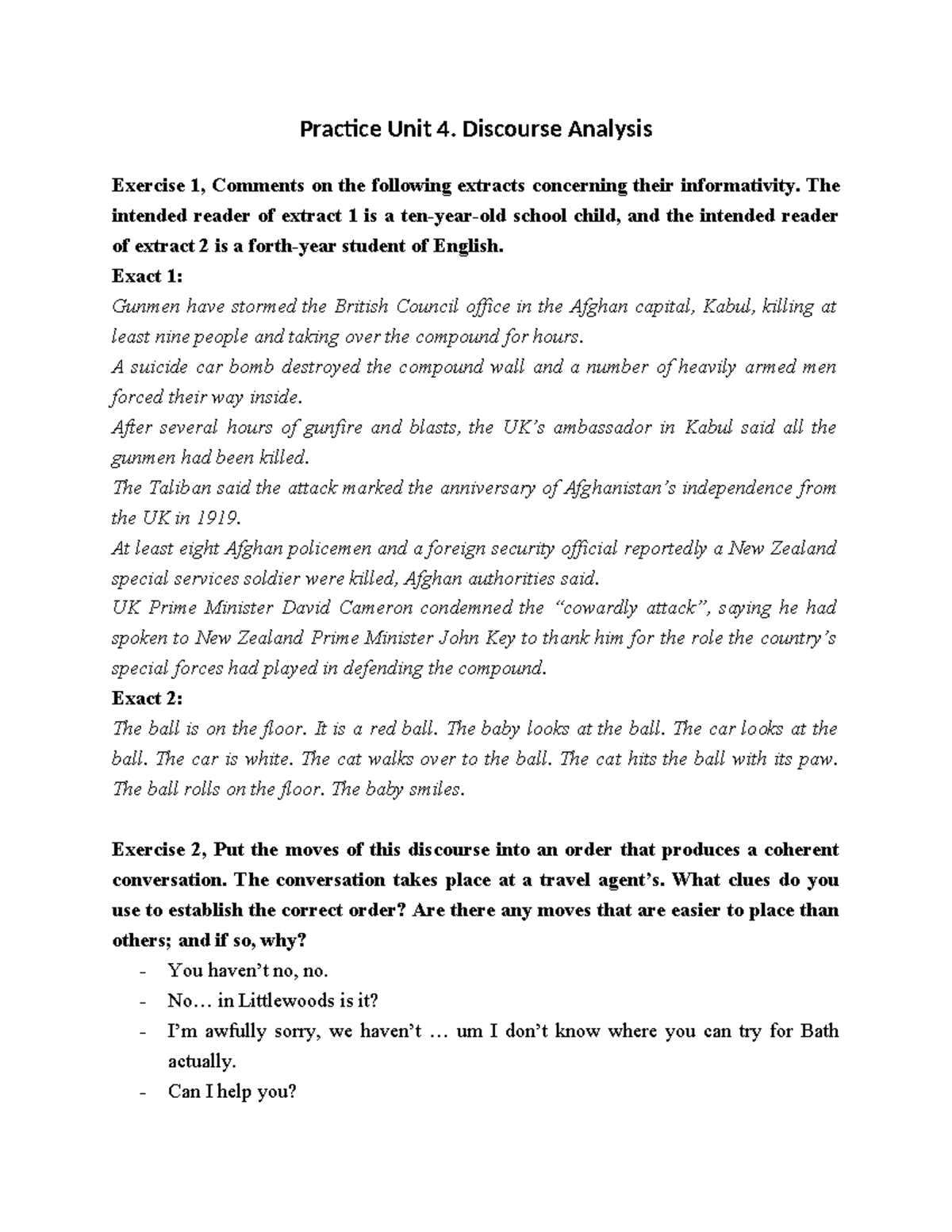 Unit 4 Practice: Discourse Analysis Exercises and Comments - Studocu