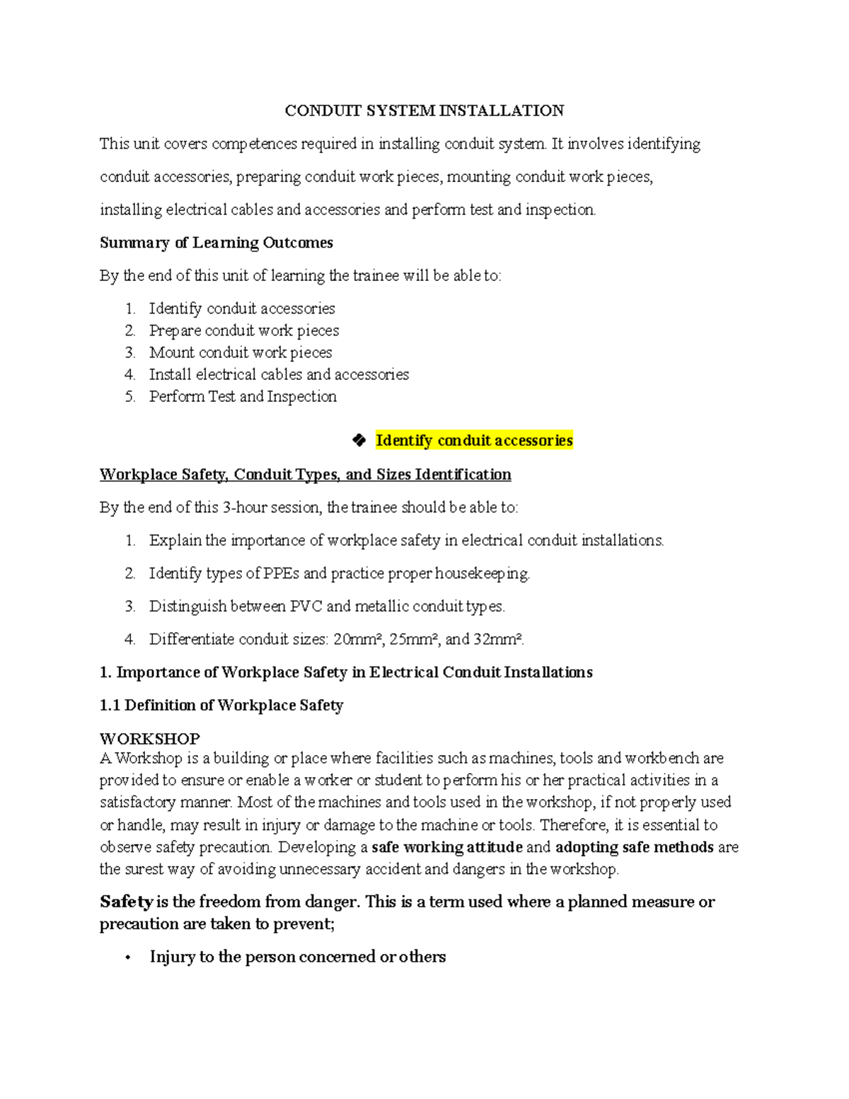 Conduit System Installation & Safety Guidelines (Course Code: COND101 ...
