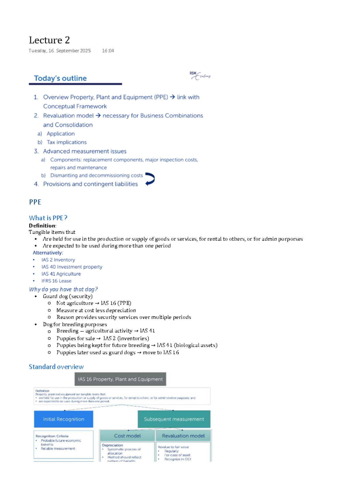 Lecture 2 Notes on PPE and Liabilities (IAS 16, IAS 37) - Studeersnel