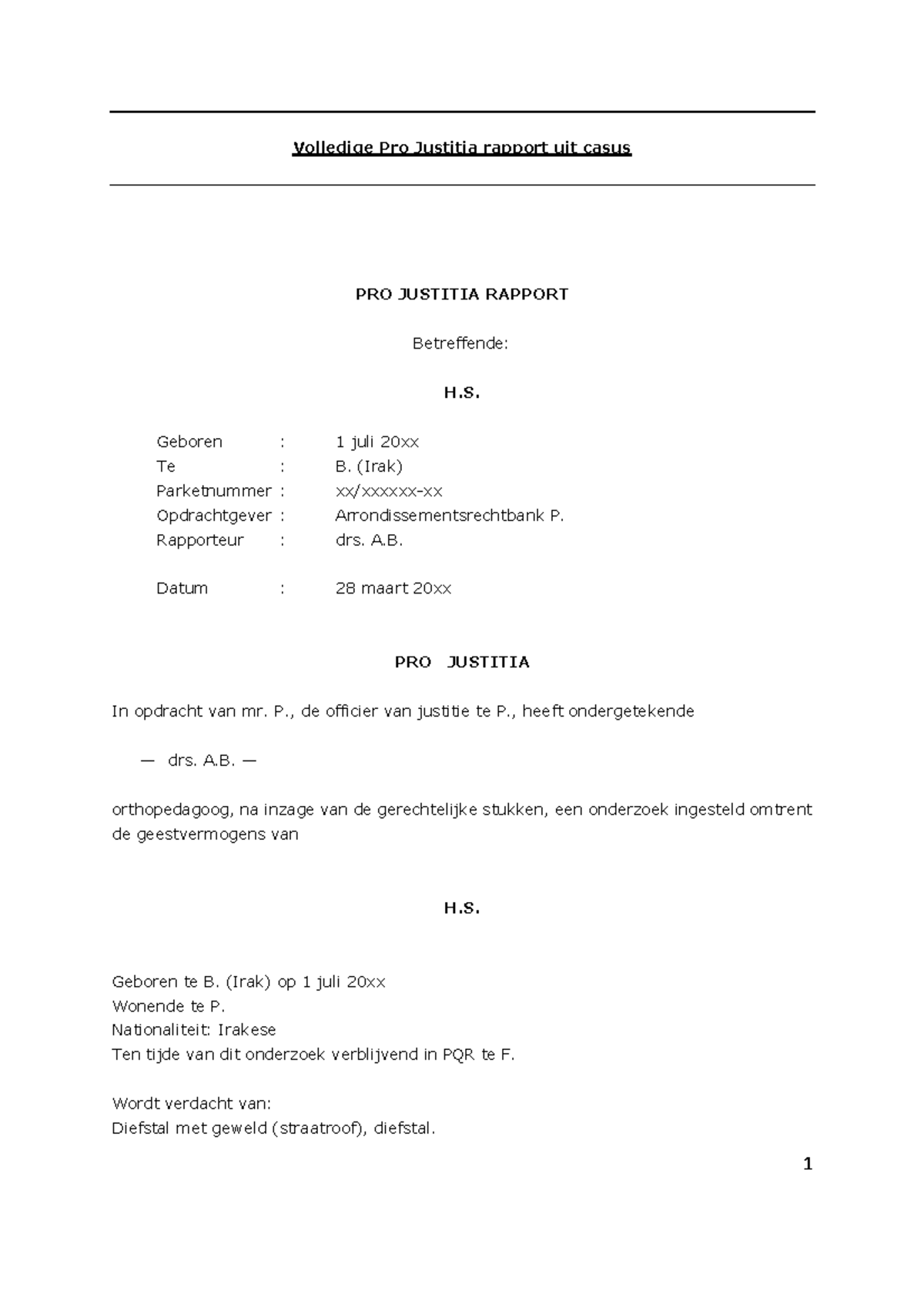 IFPP - Pro Justitia Rapport over H.S. en zijn Geestvermogens - Studeersnel