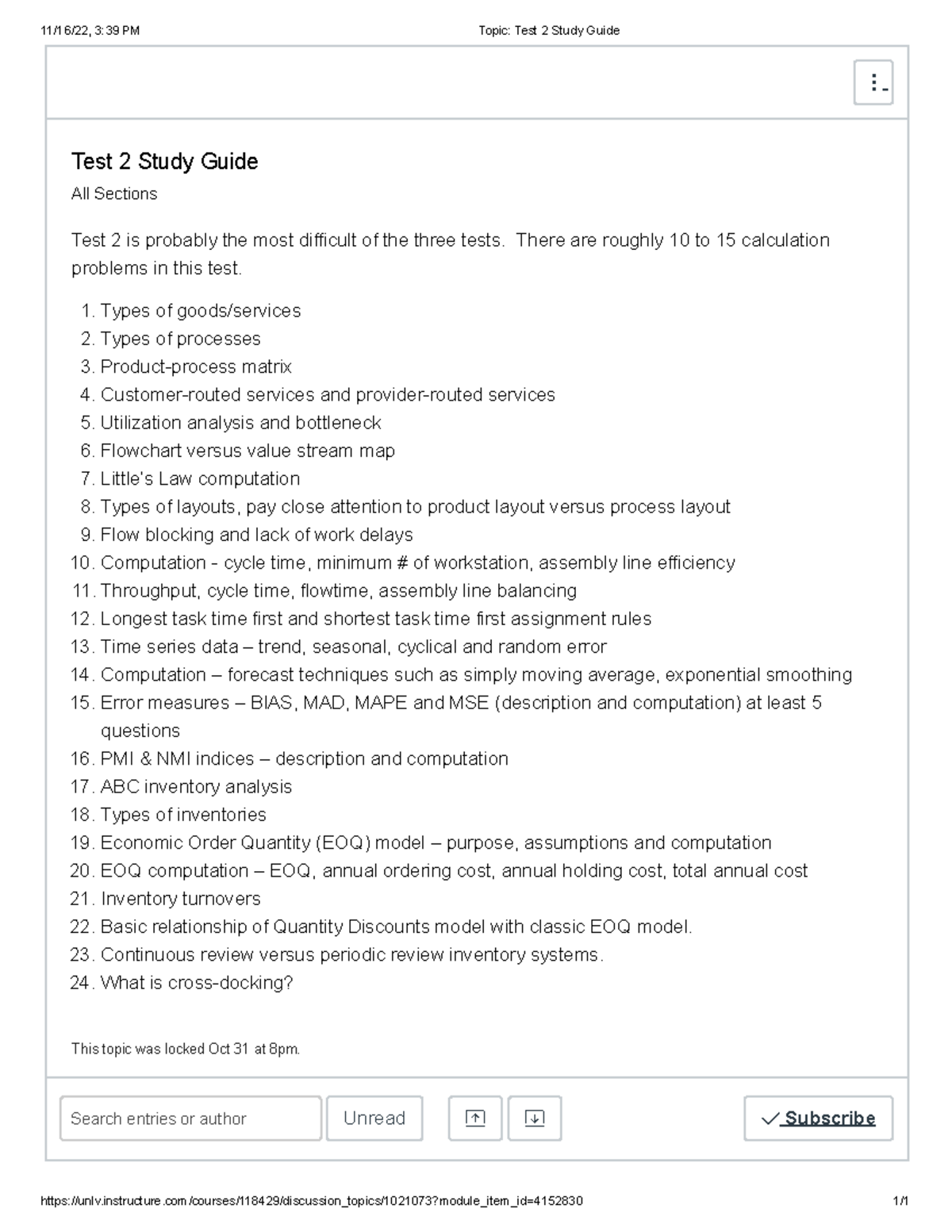 Topic Test 2 Study Guide - 11/16/22, 3:39 PM Topic: Test 2 Study Guide ...