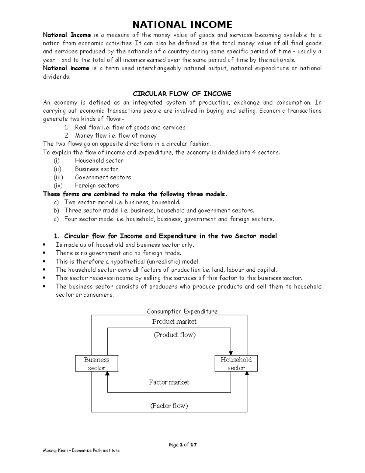 Topic 6 National Income - (Product flow) (Factor flow) NATIONAL INCOME ...