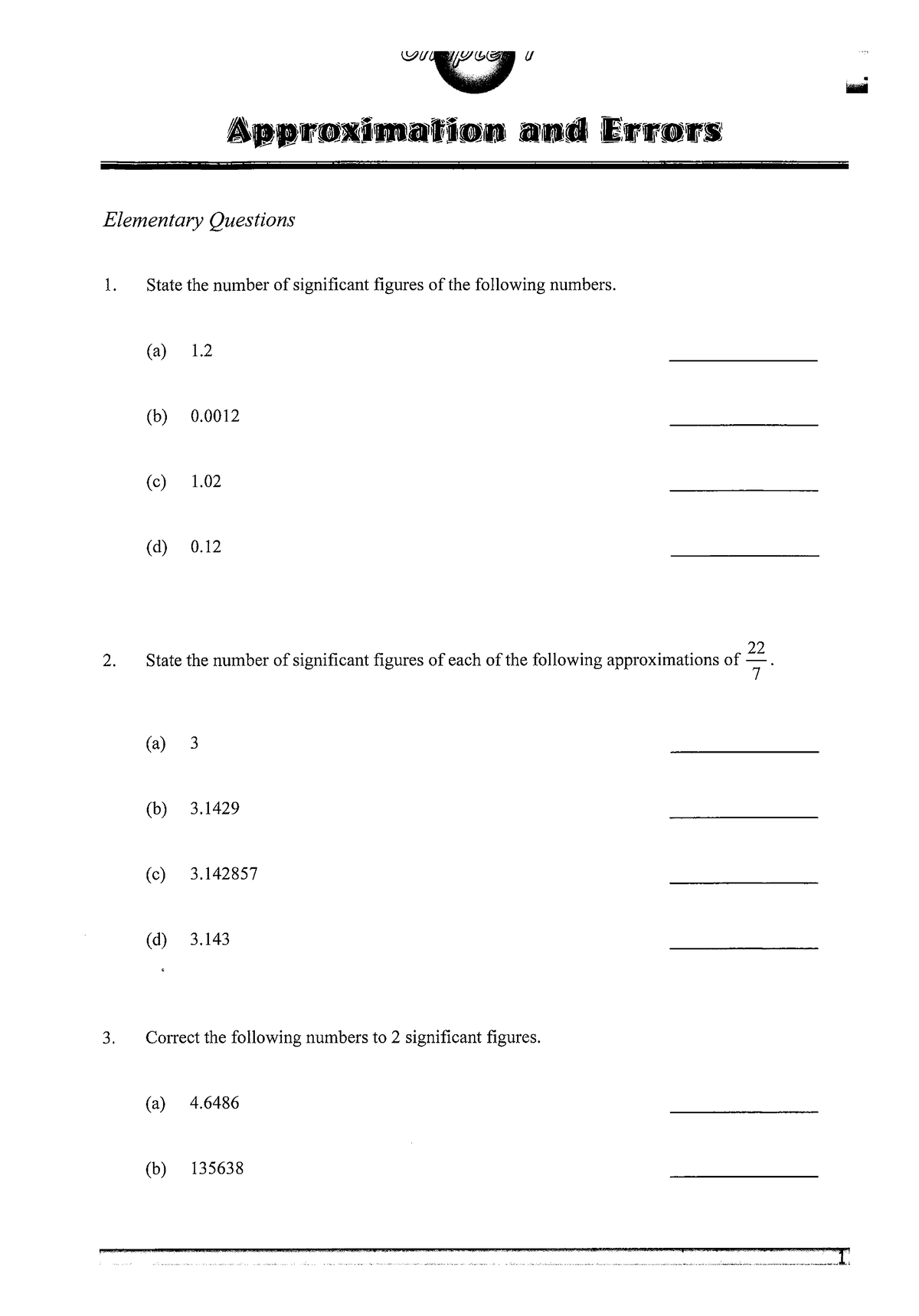 MATH 101: Approximation and Errors - Significant Figures Practice - Studocu
