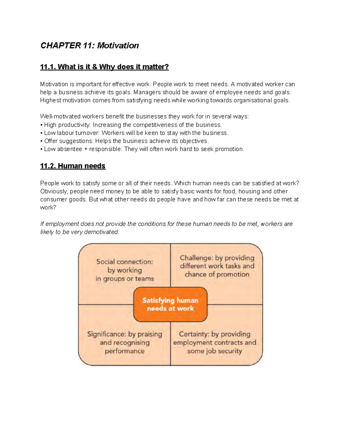BUS - Chapter 11: Understanding Motivation and Its Theories - Studocu