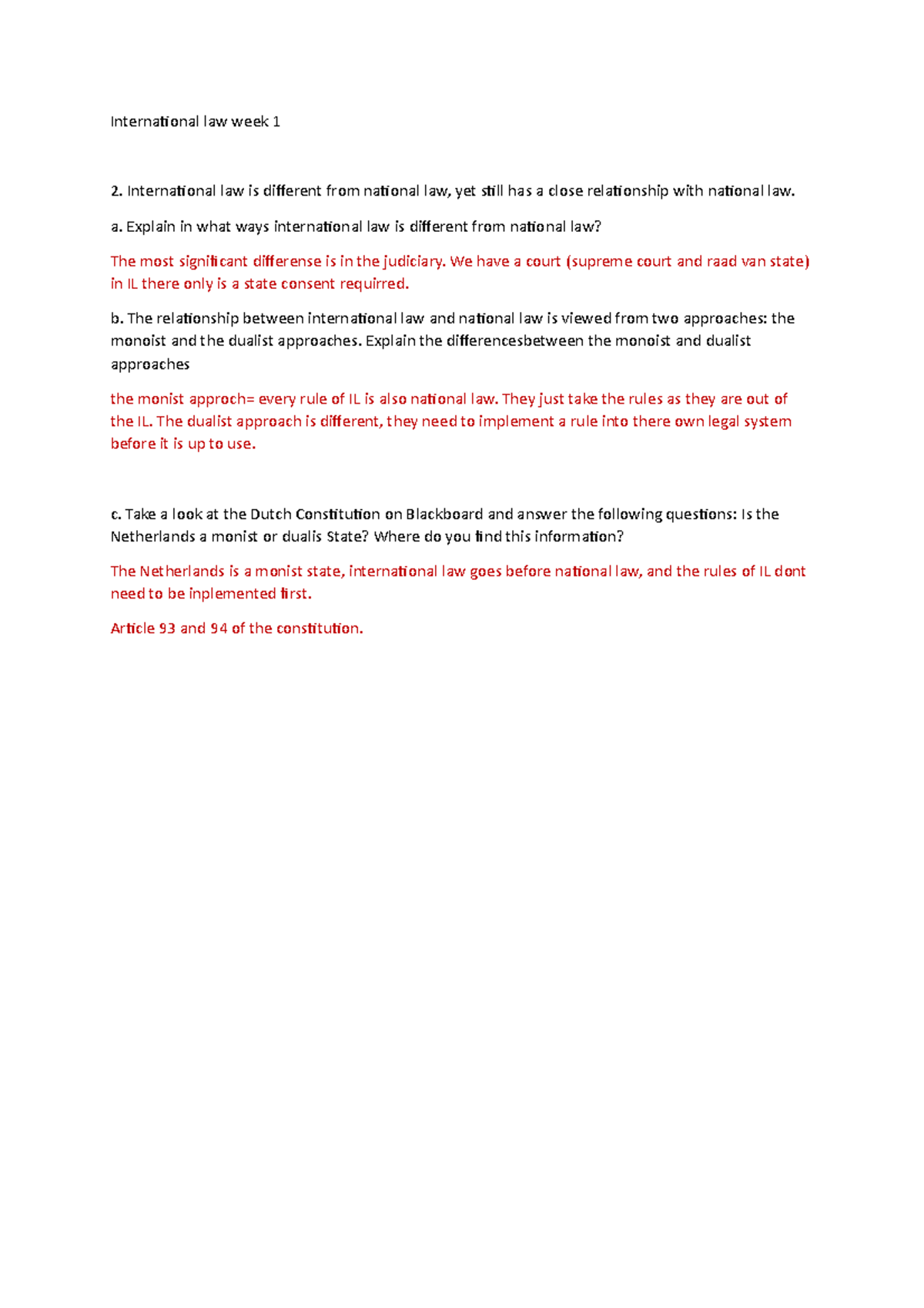 International Law Overview - Week 1 Analysis and Key Concepts - Studeersnel