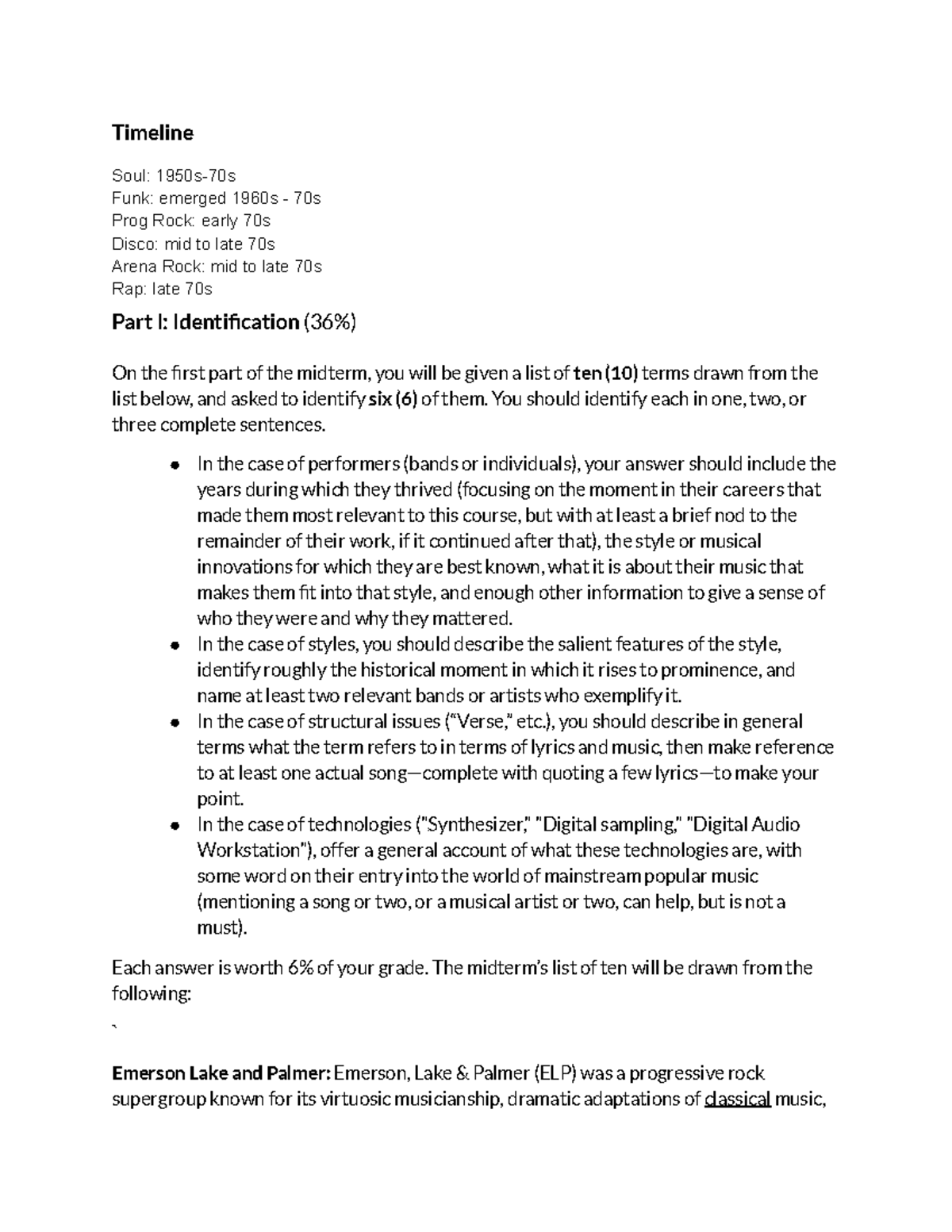 MUS 101 Midterm Exam Study Guide - Studocu