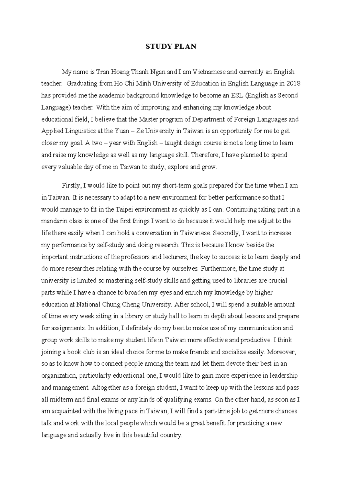 Study Plan for Master's Program in Foreign Languages (ESL) - Studocu