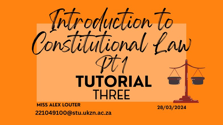 Introduction to Constitutional Law LAWS1LW TUTORIAL 3 Recap and ...