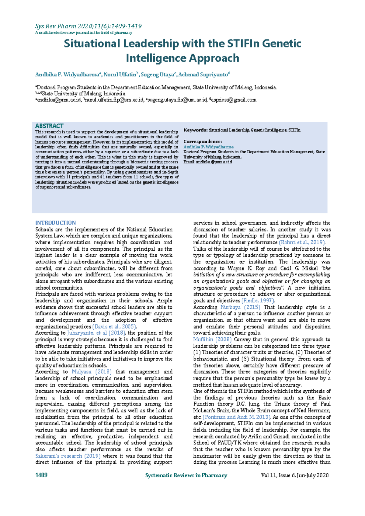 Situational Leadership with the Stifin Genetic Intelligence Approach ...