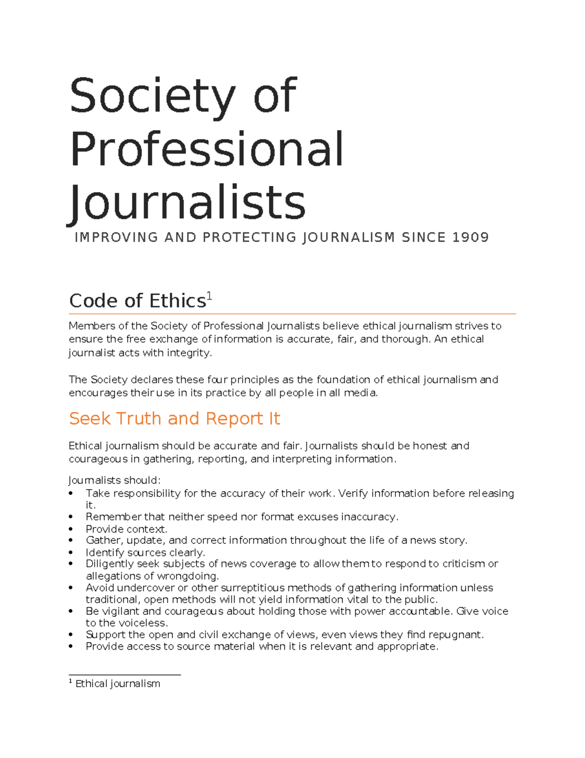SPJ Code of Ethics: Principles for Ethical Journalism - Studocu