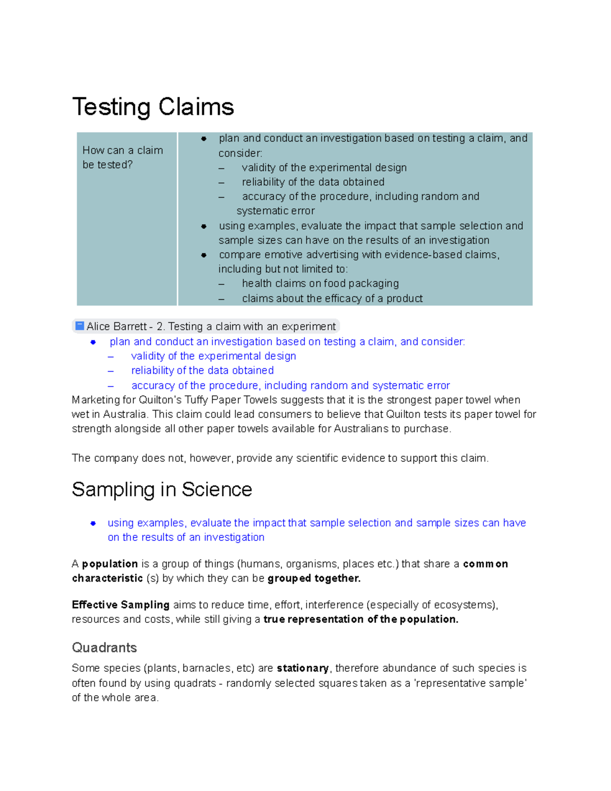 Year 12 Science Investigation Notes: Testing Claims and Data ...