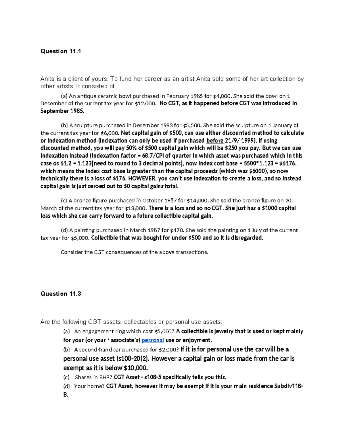 Capital Gains Analysis: CGT Implications and Asset Classifications ...