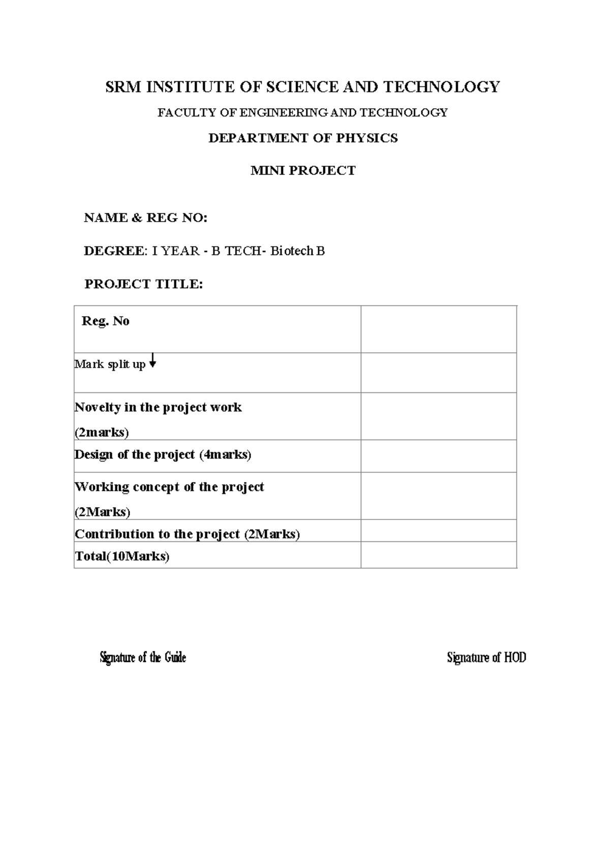 First Page for Mini Project - SRM INSTITUTE OF SCIENCE AND TECHNOLOGY ...