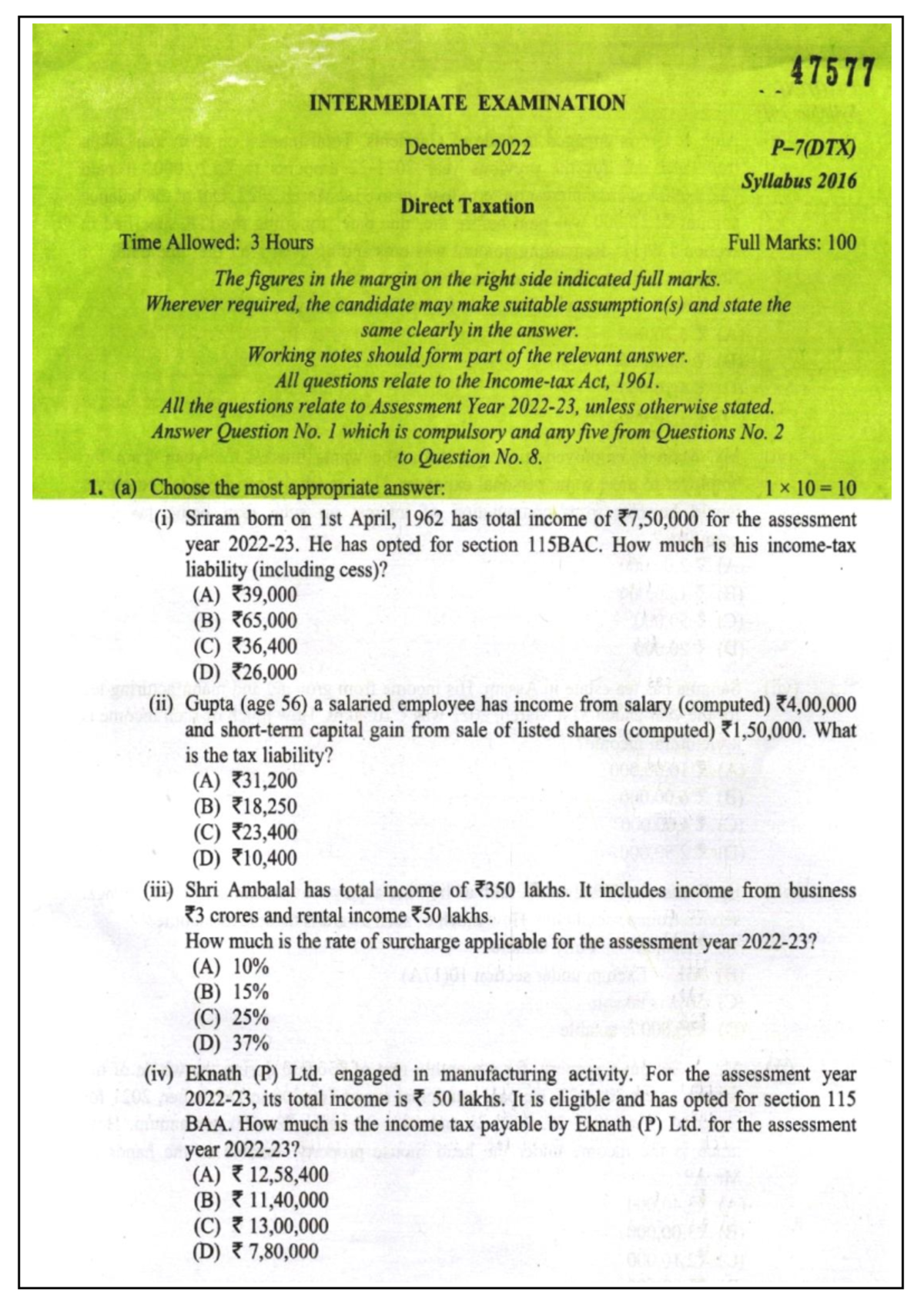 P7 - Suggested Answers for Assessment Paper with Marks Breakdown - Studocu
