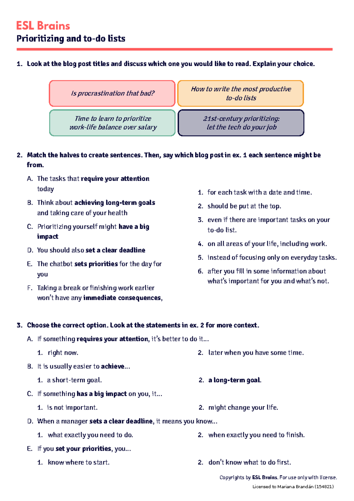 ESL Brains: Prioritizing and To-Do Lists - SV 6040 Study Guide - Studocu