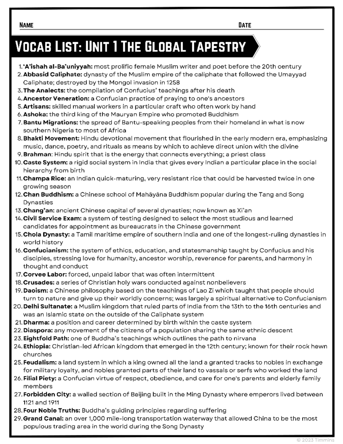 Unit 1 Vocabulary Notes: The Global Tapestry - APWH - Studocu