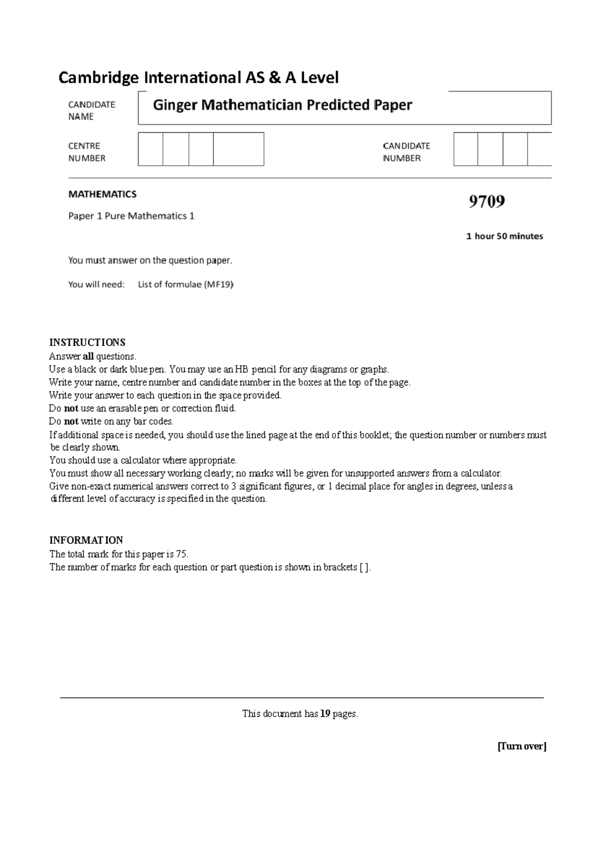 A Level Maths 726826464 Paper 1 Prediction 2024 - Studocu