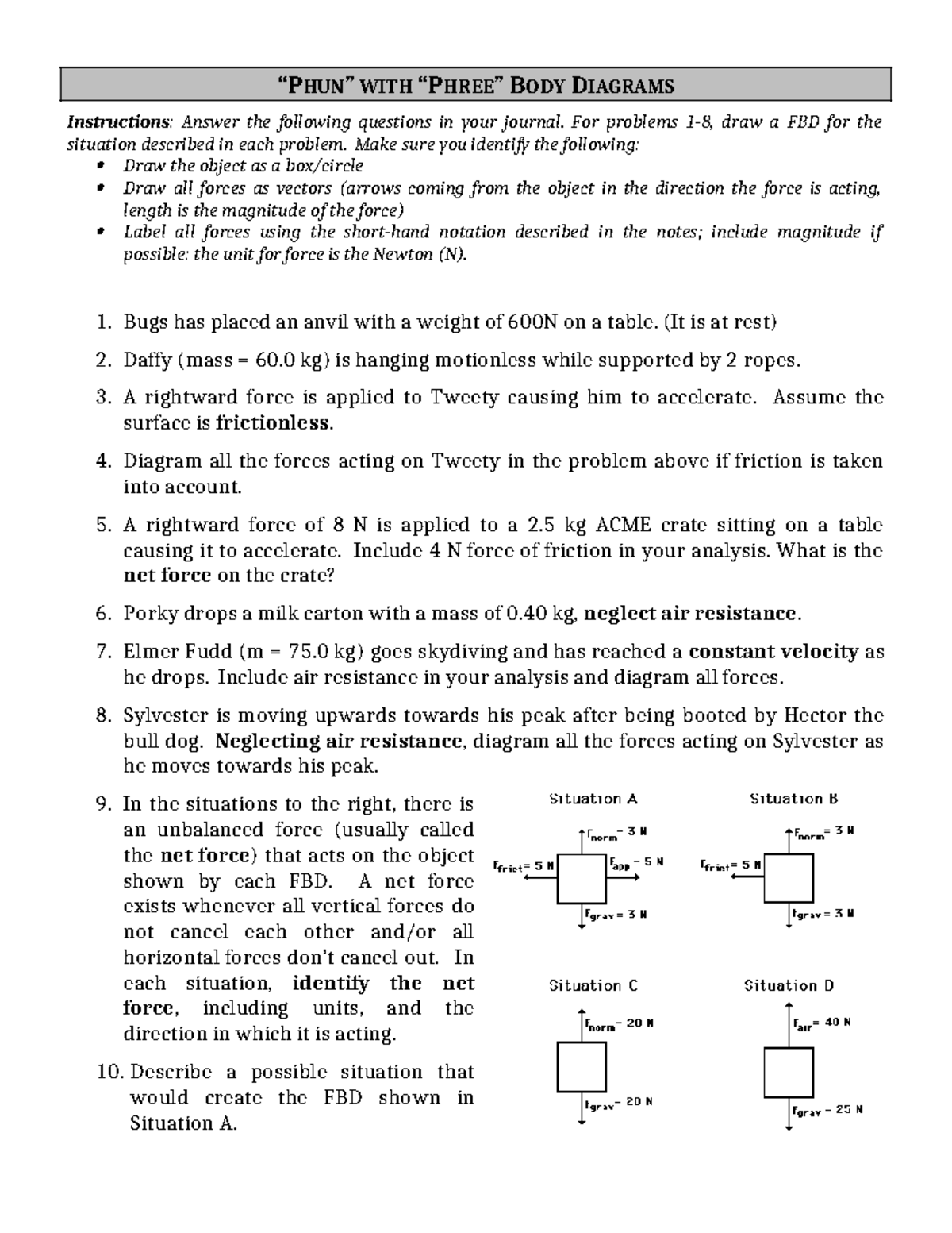 Free Body Diagrams Practice: FBD Analysis & Problem Solutions - Studocu