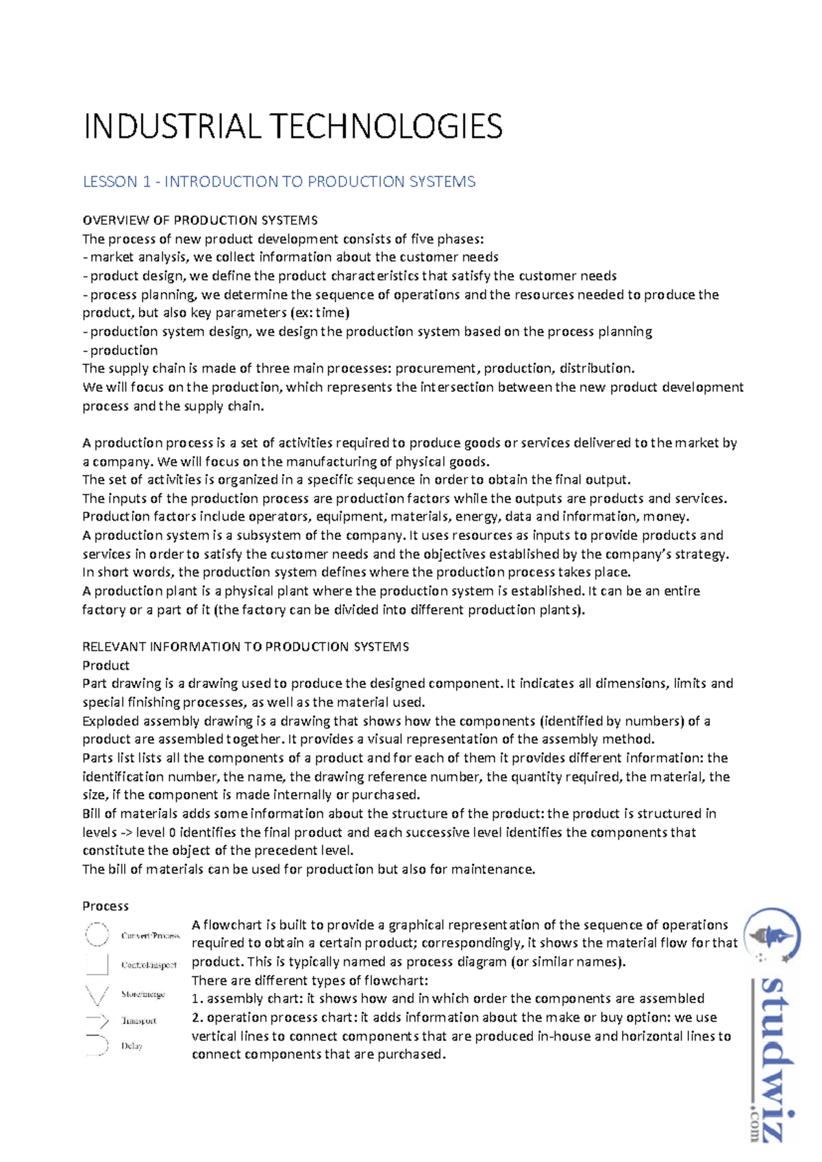 INDUSTRIAL TECHNOLOGIES LESSON 1: INTRODUCTION TO PRODUCTION SYSTEMS ...