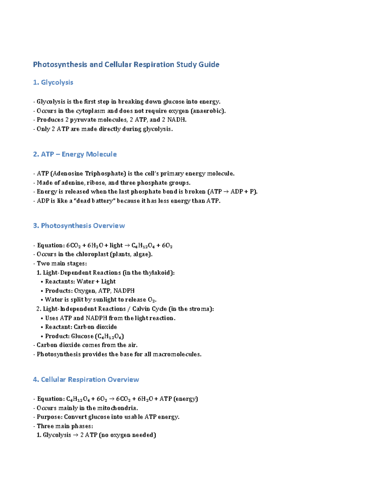 Cellular Energy Study Guide: Photosynthesis & Respiration - Studocu