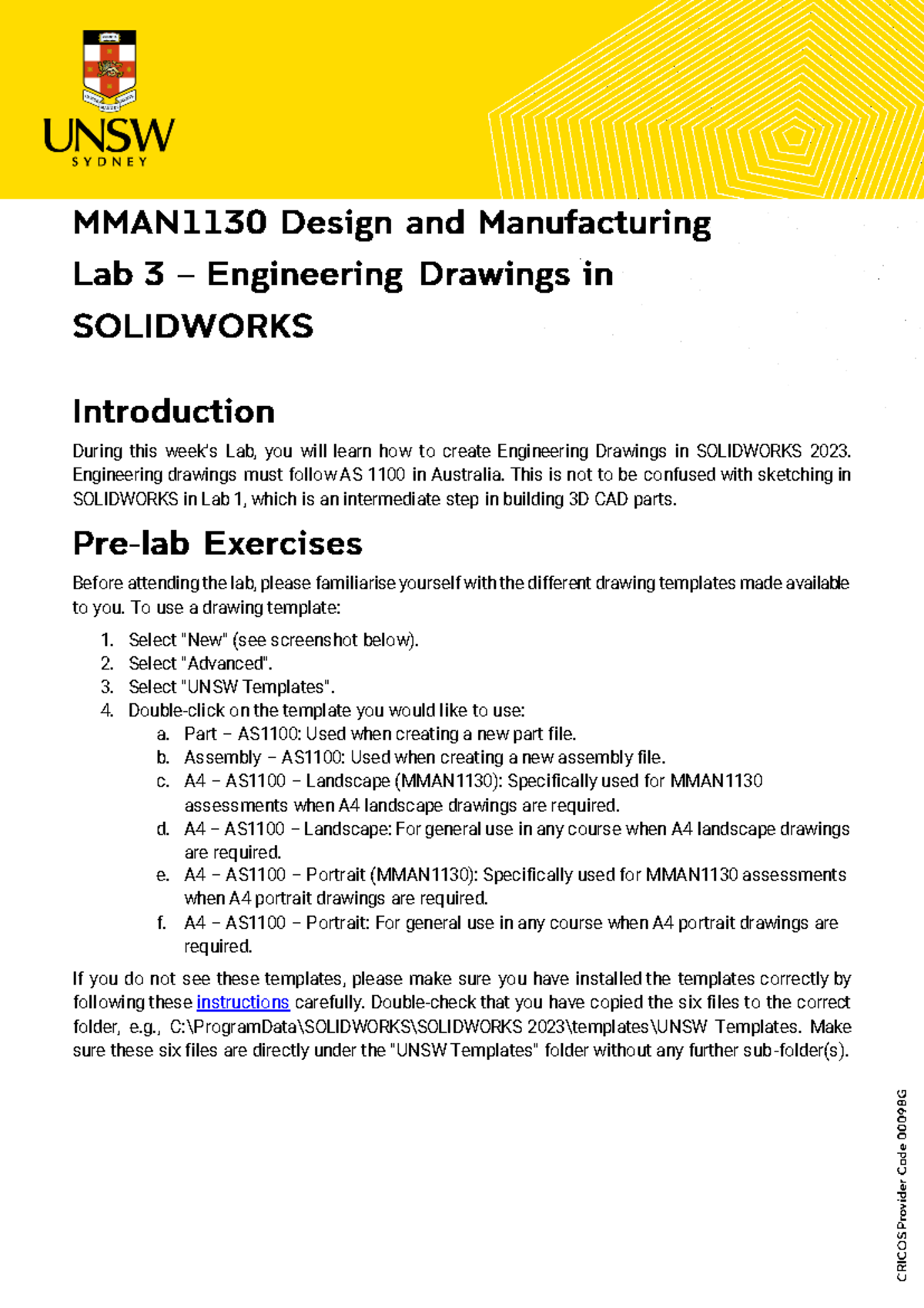 Lab 03 - Engineering Drawings in SOLIDWORKS 2023 Instructions - Studocu