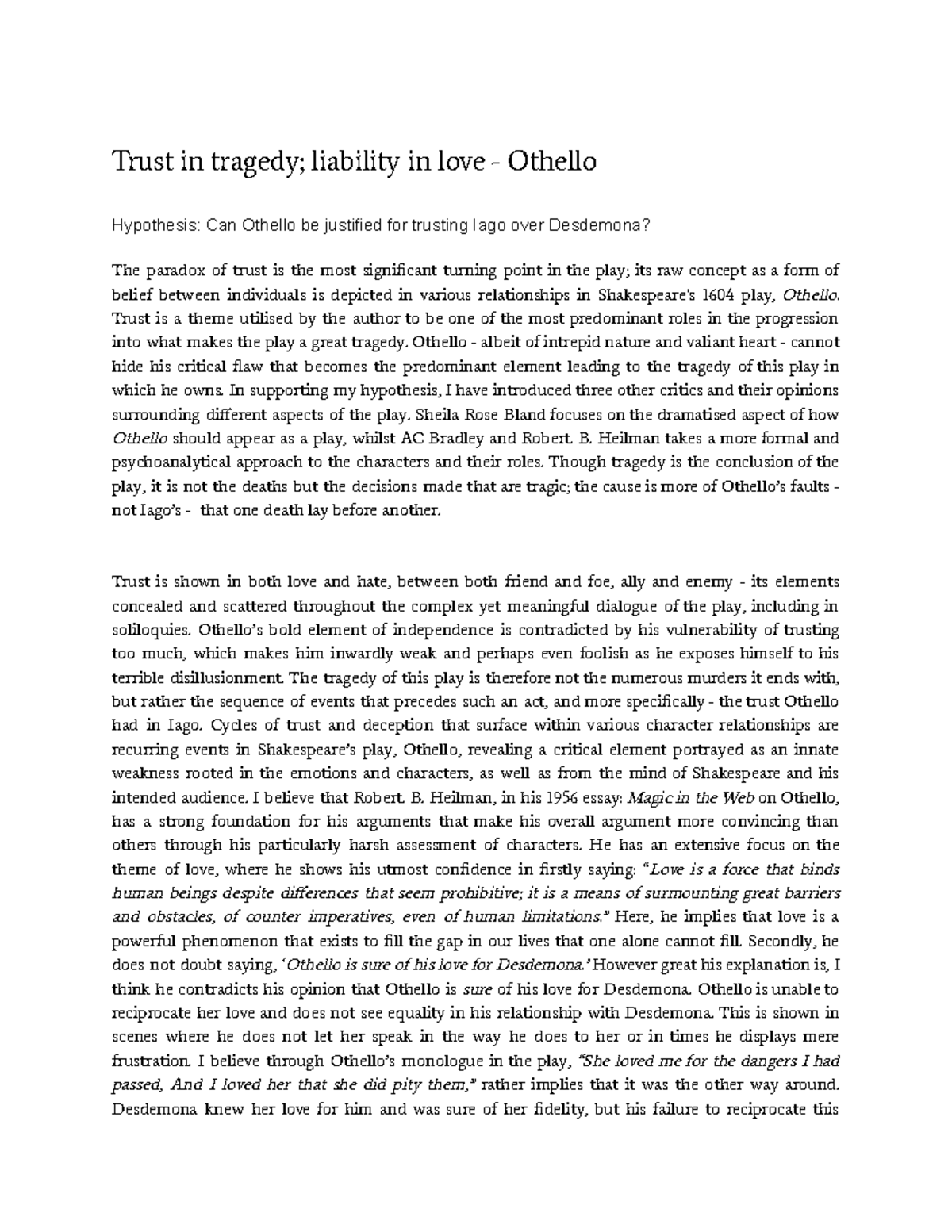 Othello (ENG 201): Trust and Deception in Shakespeare's Tragedy - Studocu