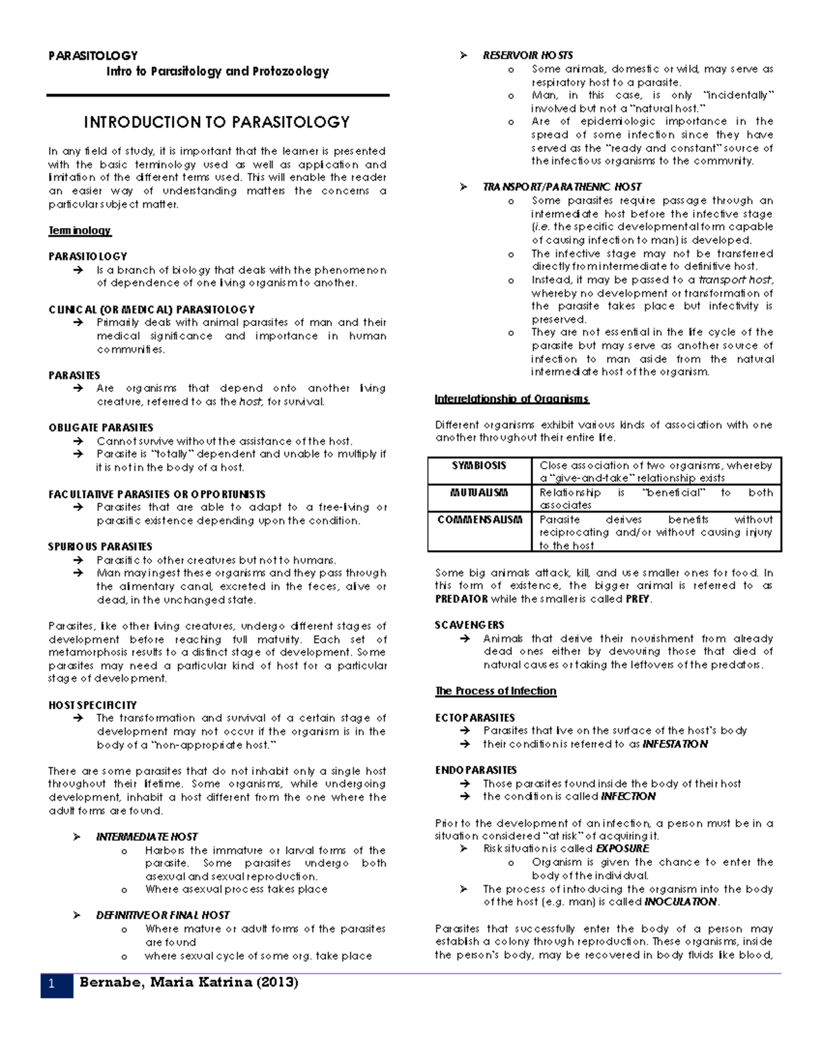 [Para] Introduction to Parasitology and Protozoology: Summary ...