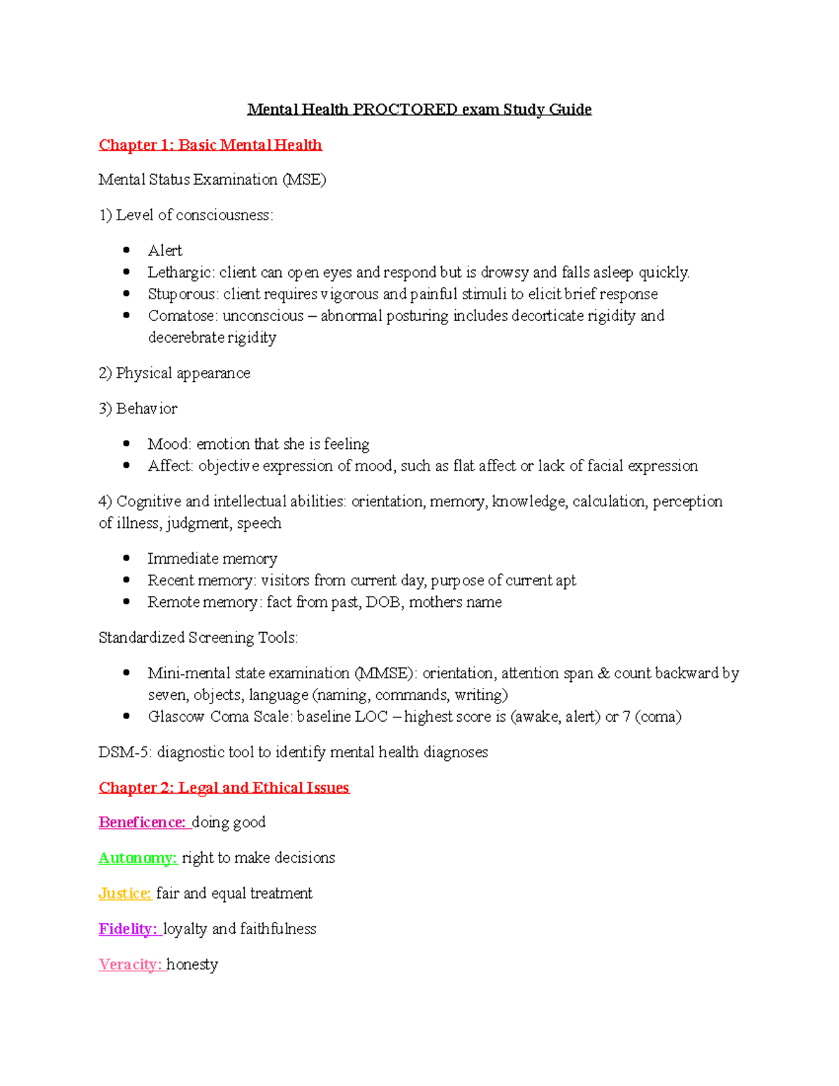 Mental Health PROCTORED Exam Study Guide (Nikki) - Studocu