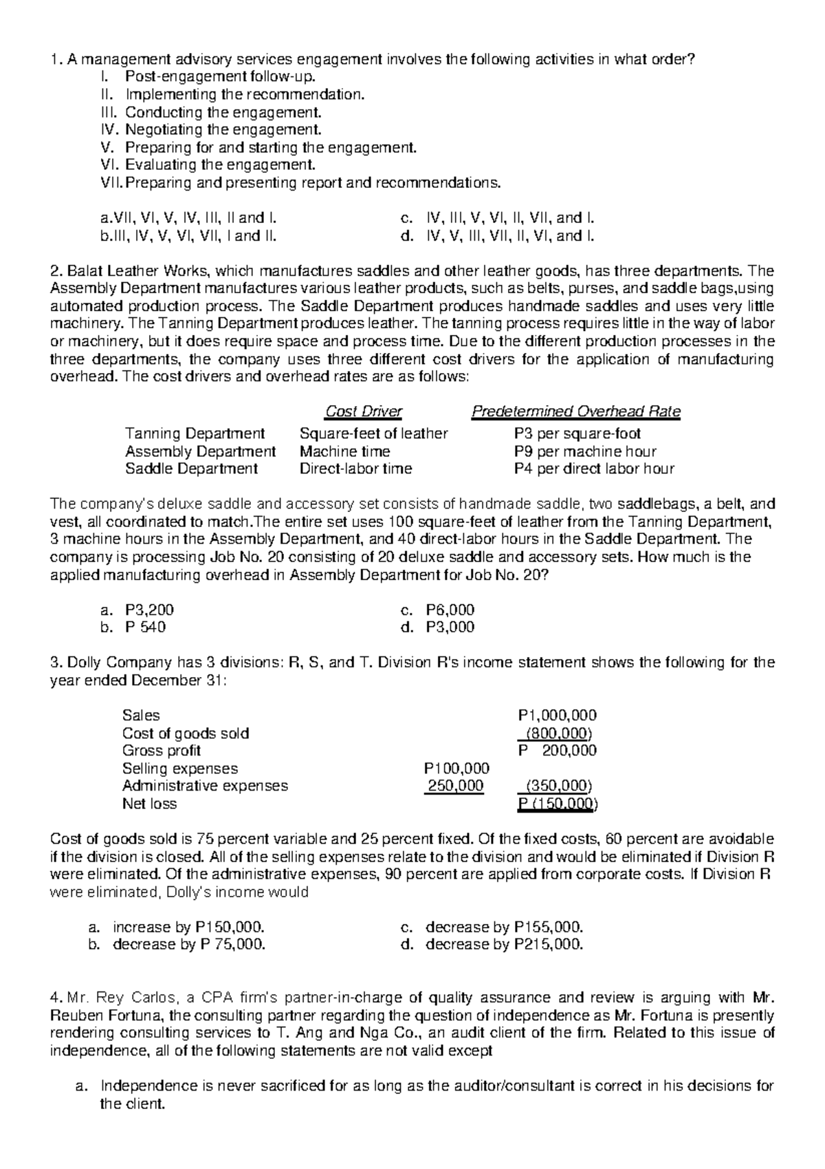 MAS Management Advisory Services Review and Analysis Study Guide - Studocu