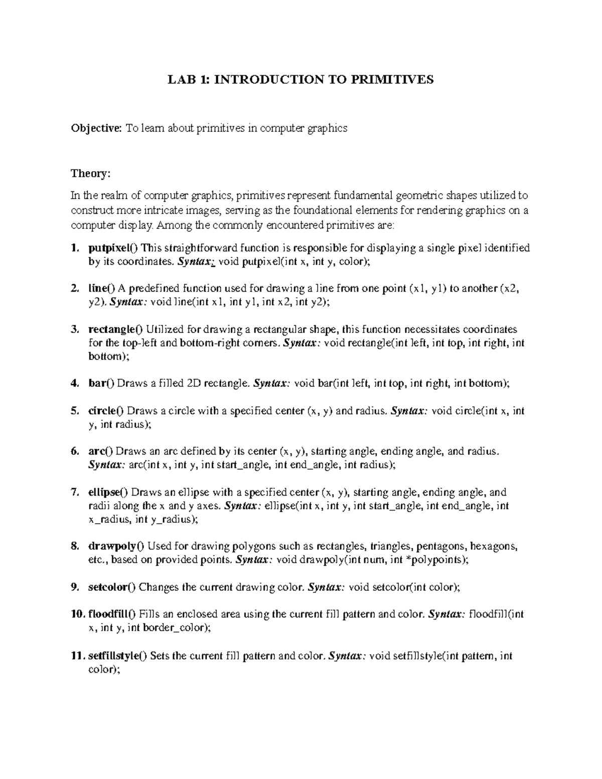 CG LAB - i had provided the lab report of CG - LAB 1: INTRODUCTION TO ...