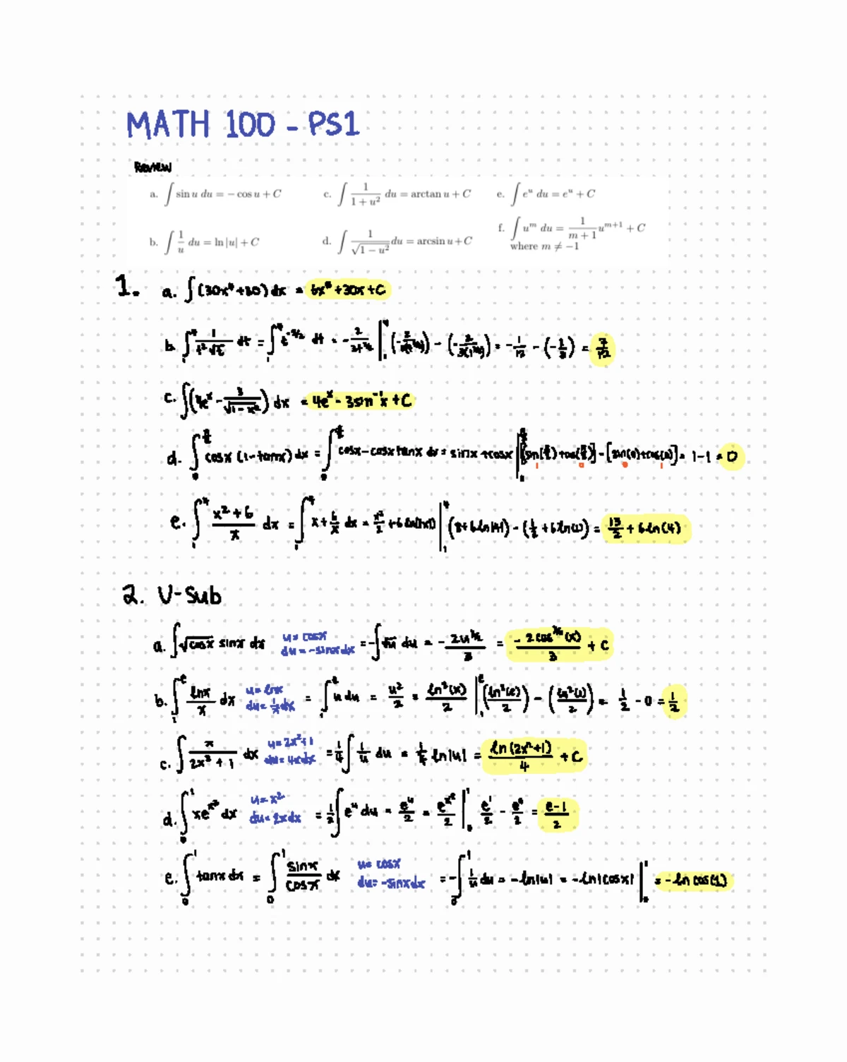 MATH 100 - Problem Set Solutions and Calculations - Studocu