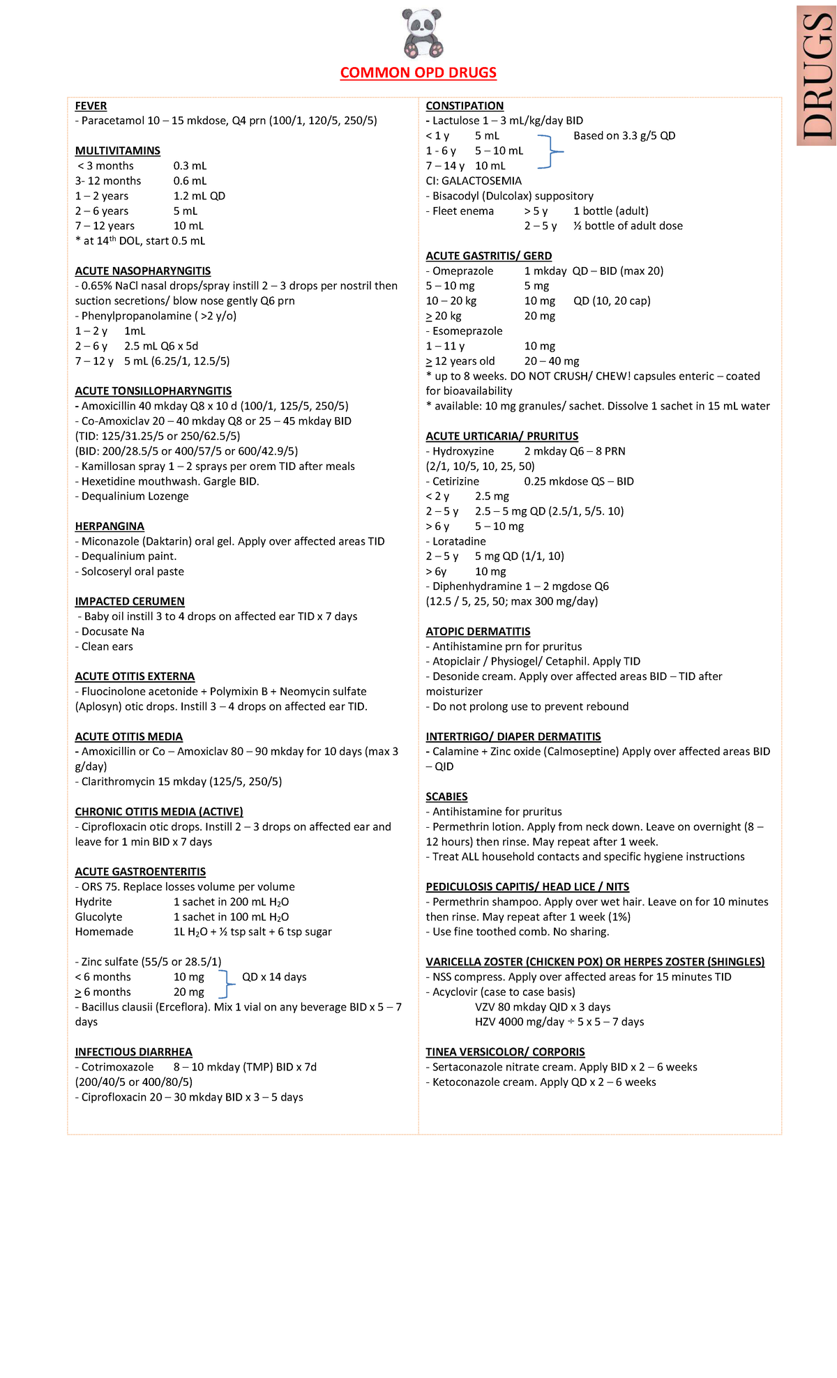 B. Pedia Notes - Common OPD Drugs and Treatments Review - Studocu