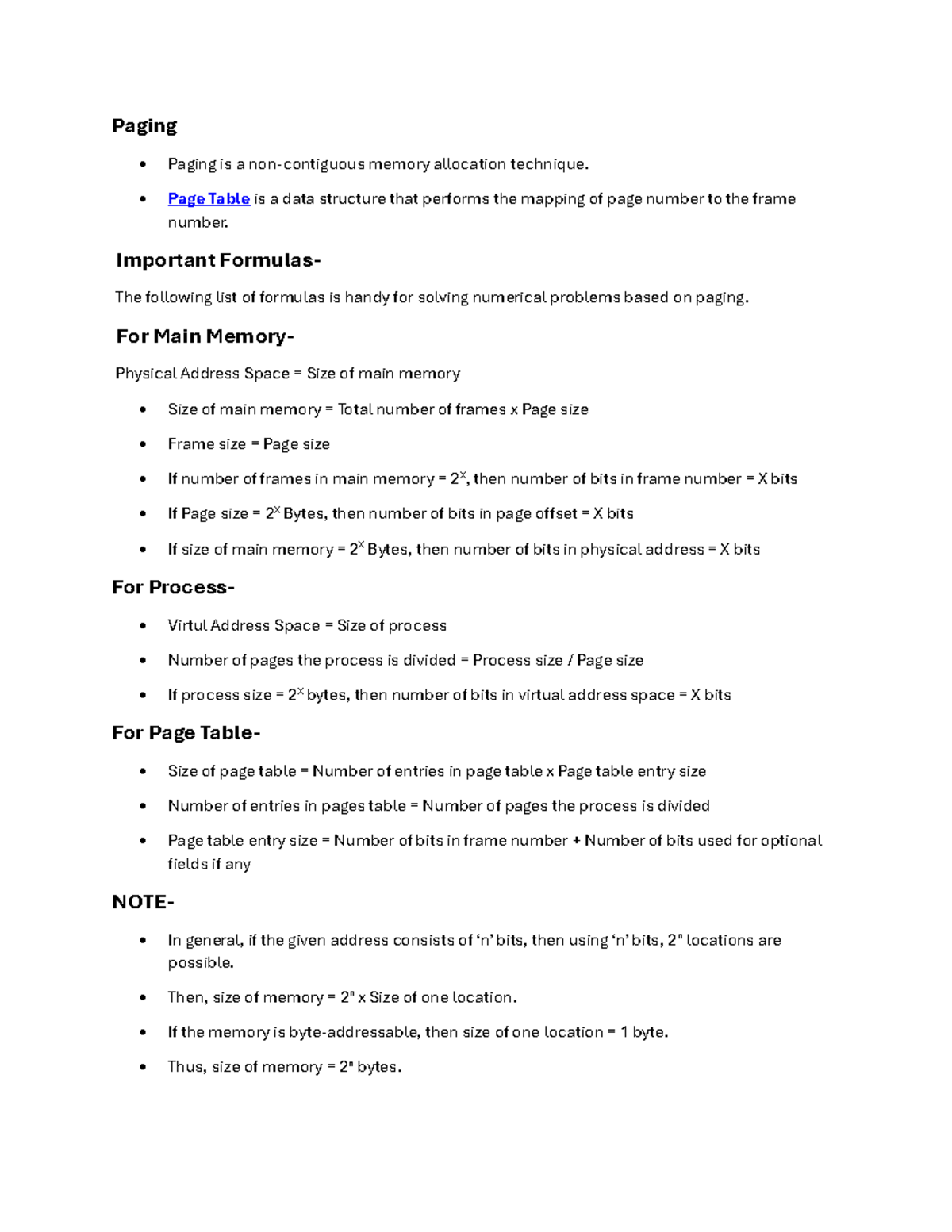 Paging Solution - Paging Paging is a non-contiguous memory allocation ...
