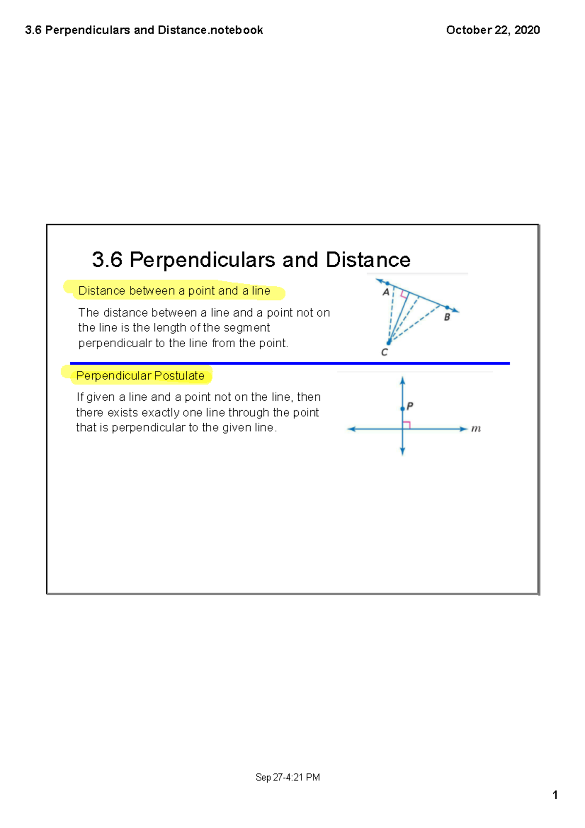 3.6 Lecture Notes on Perpendiculars and Distance - Studocu