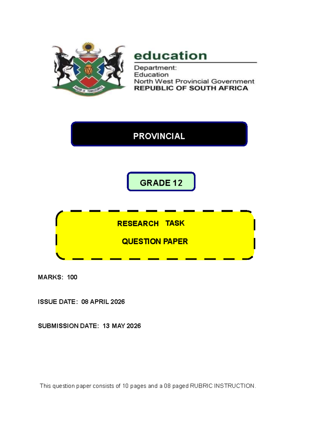 Grade 12 Geography Research Task QP - Term 2 2026 - Studocu