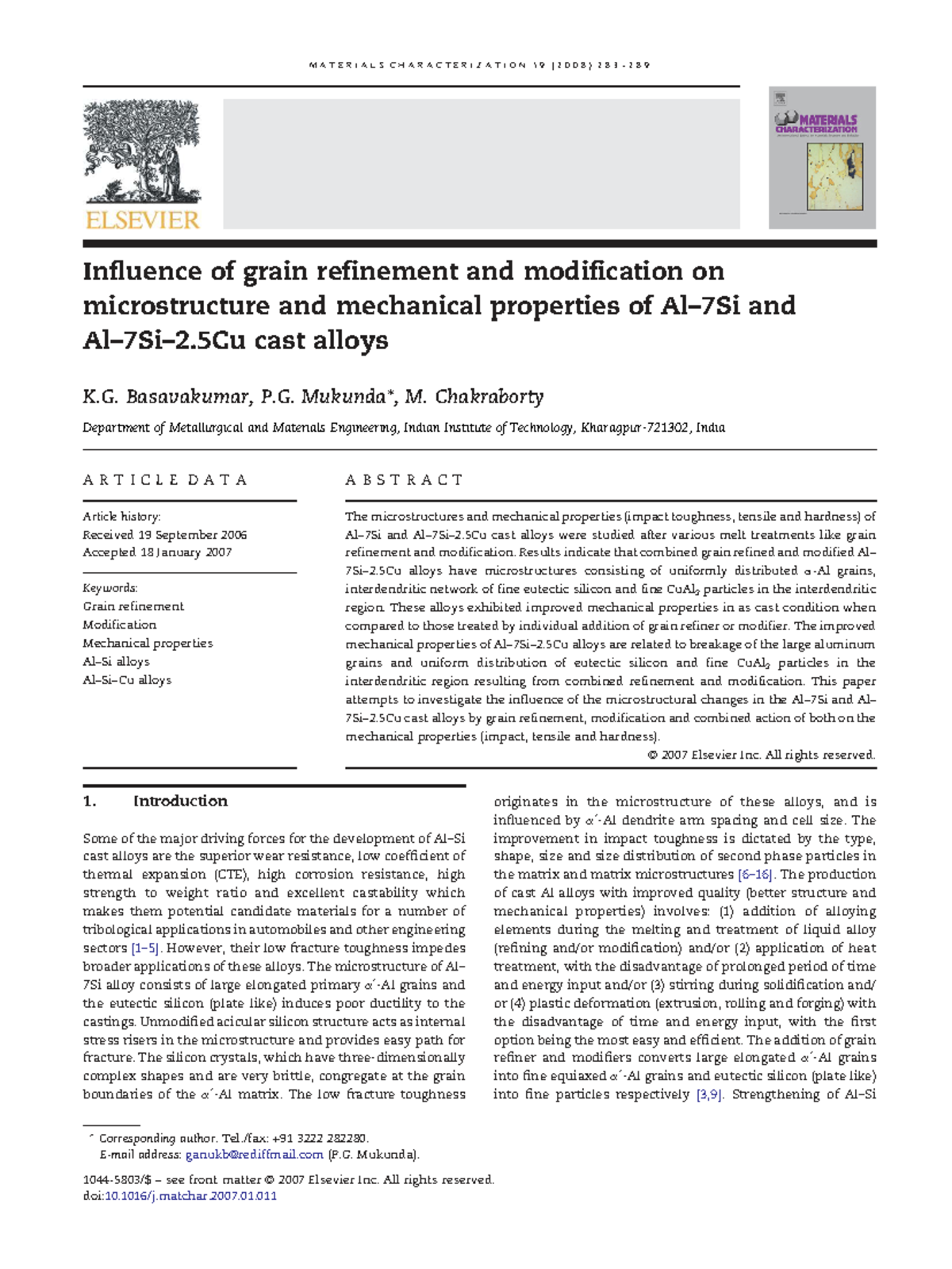 Influence of Grain Refinement and Modification on Cast Alloys (M A TE ...