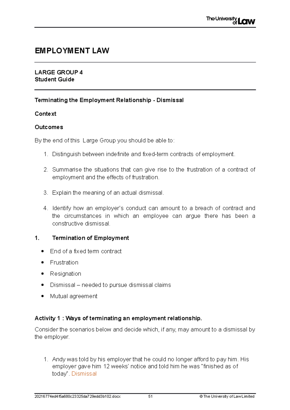 Large Group 4: Terminating the Employment Relationship - Dismissal ...