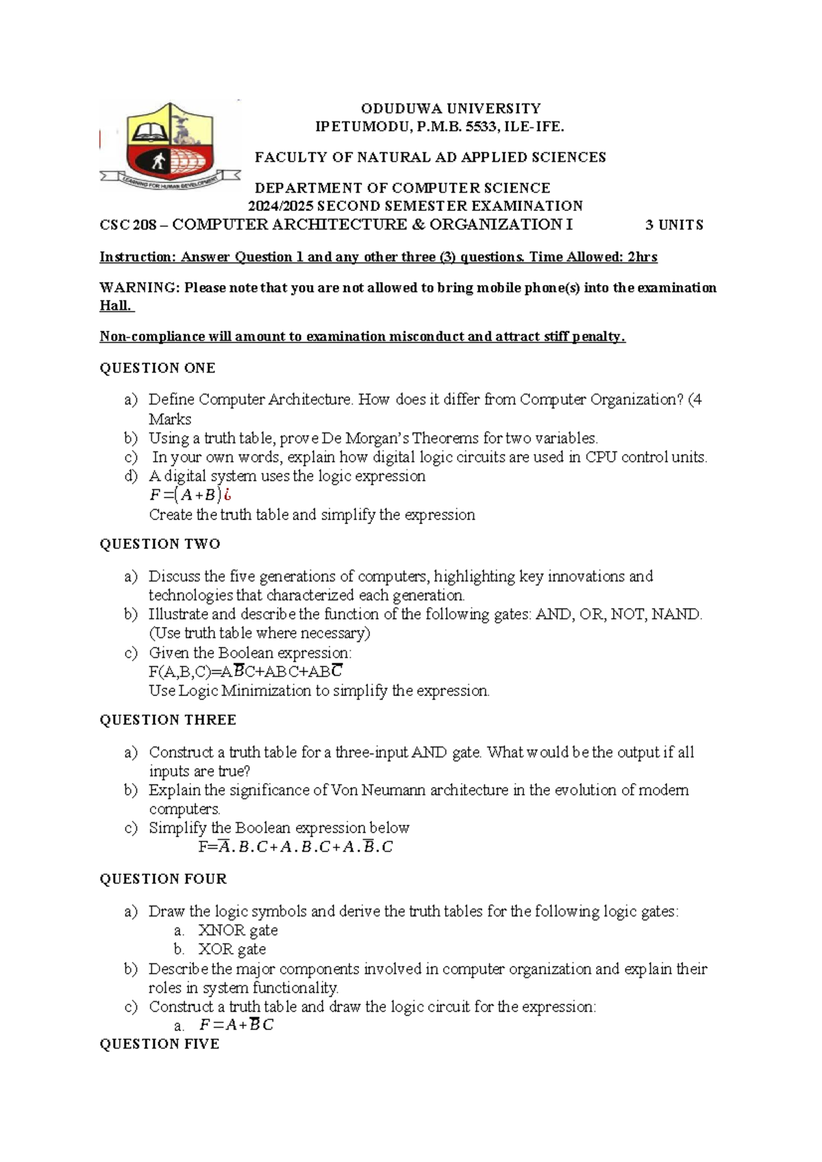 CSC 208 - Computer Architecture Exam Notes and Key Concepts - Studocu