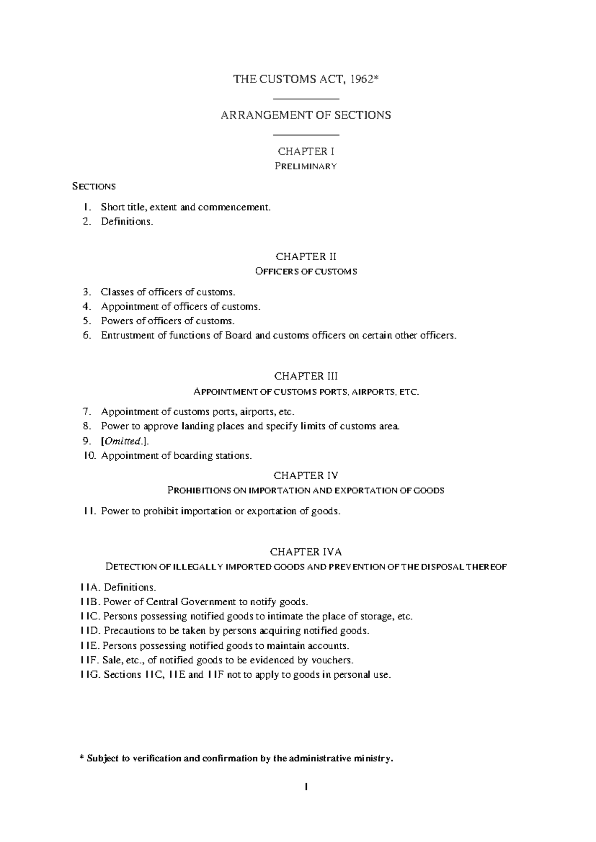 Customs Act, 1962: Comprehensive Overview of Sections and Provisions ...