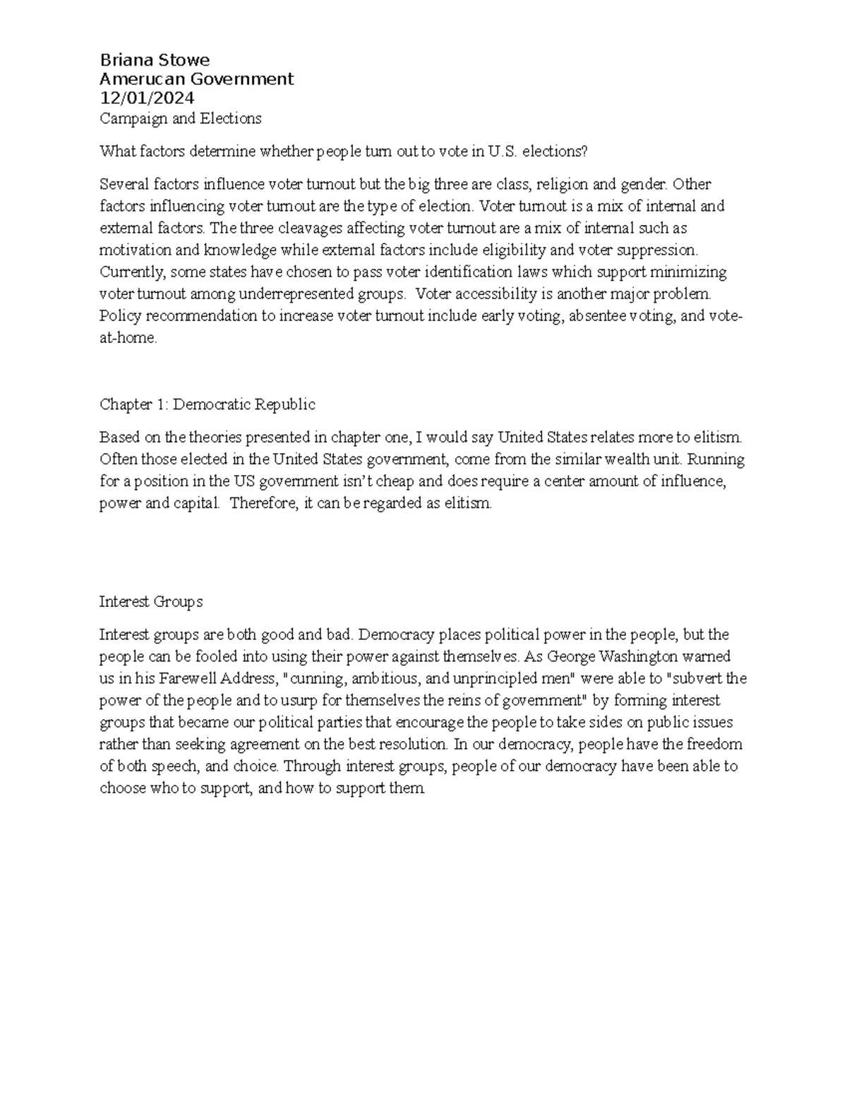 Assignments - Briana Stowe Amerucan Government 12/01/ Campaign and ...