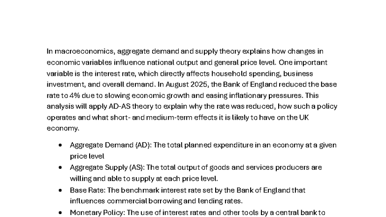 Economics 101: Aggregate Demand & Supply Theory Analysis - Studocu
