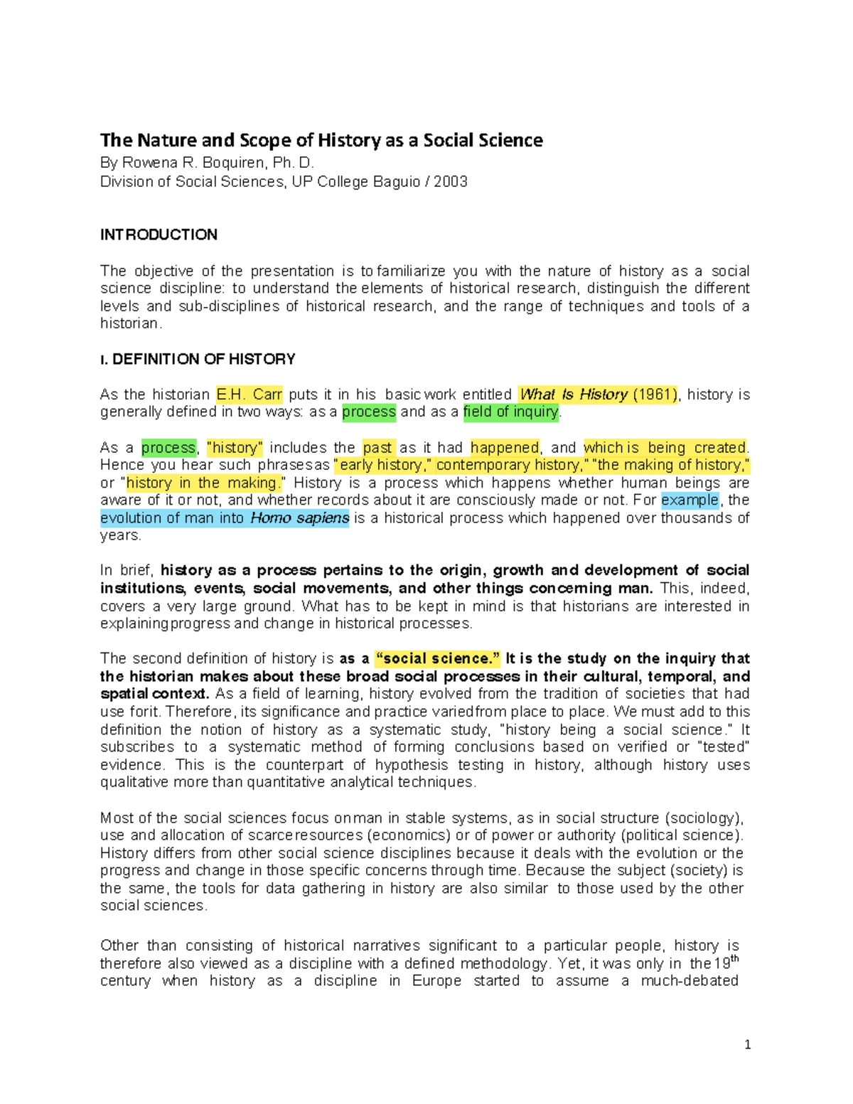 Nature and Scope of History as a Social Science (SS 101) - Studocu
